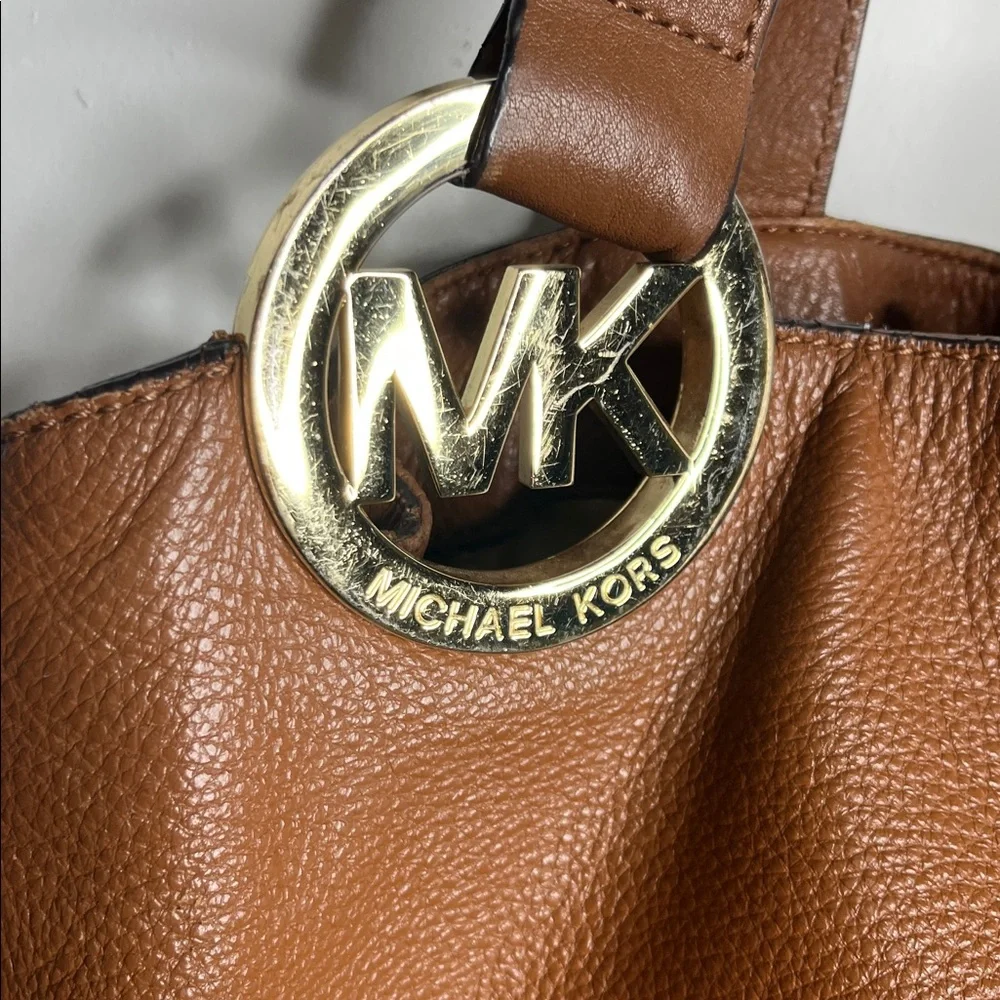 Michael Kors Fulton Large Leather East West Tote Bag Luggage Handbag Brown - Picture 3 of 12